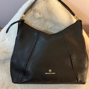 Michael Kors Black Pebble Leather with Braided Trim - Hobo